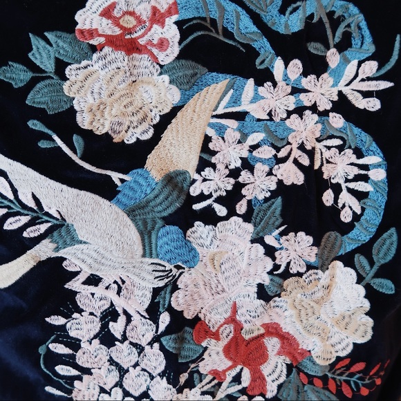 Embroidered Japanese Floral Bird Bomber Jacket - Picture 4 of 6